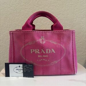 Prada Milano Canapa Pink Canvas Tote Bag